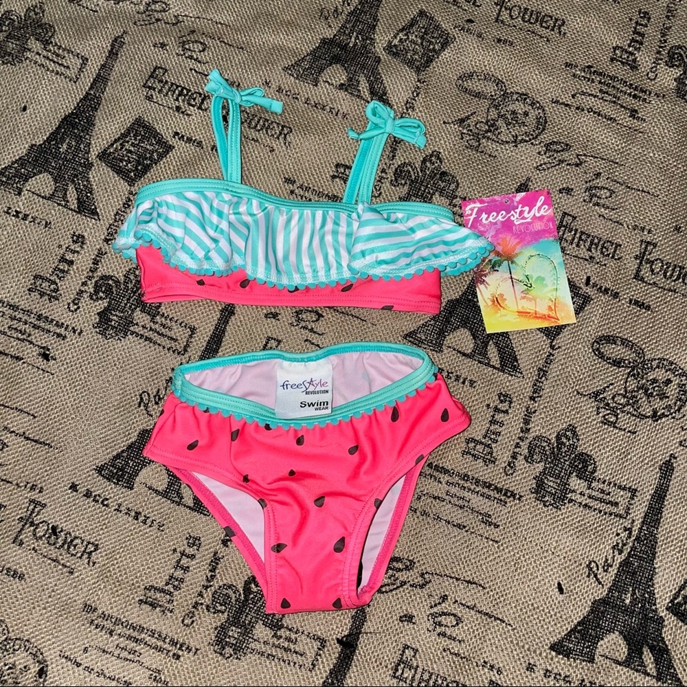 Freestyle Revolution NWT! Pink/Blue Watermelon Two Piece Bikini Set Size 12M